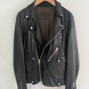 Men's All Saints Hudson Leather Biker Jacket Size XXL (100% Lambskin Leather)